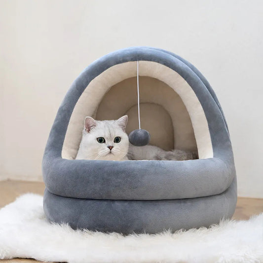 Fluffy Cave Bed With Toy